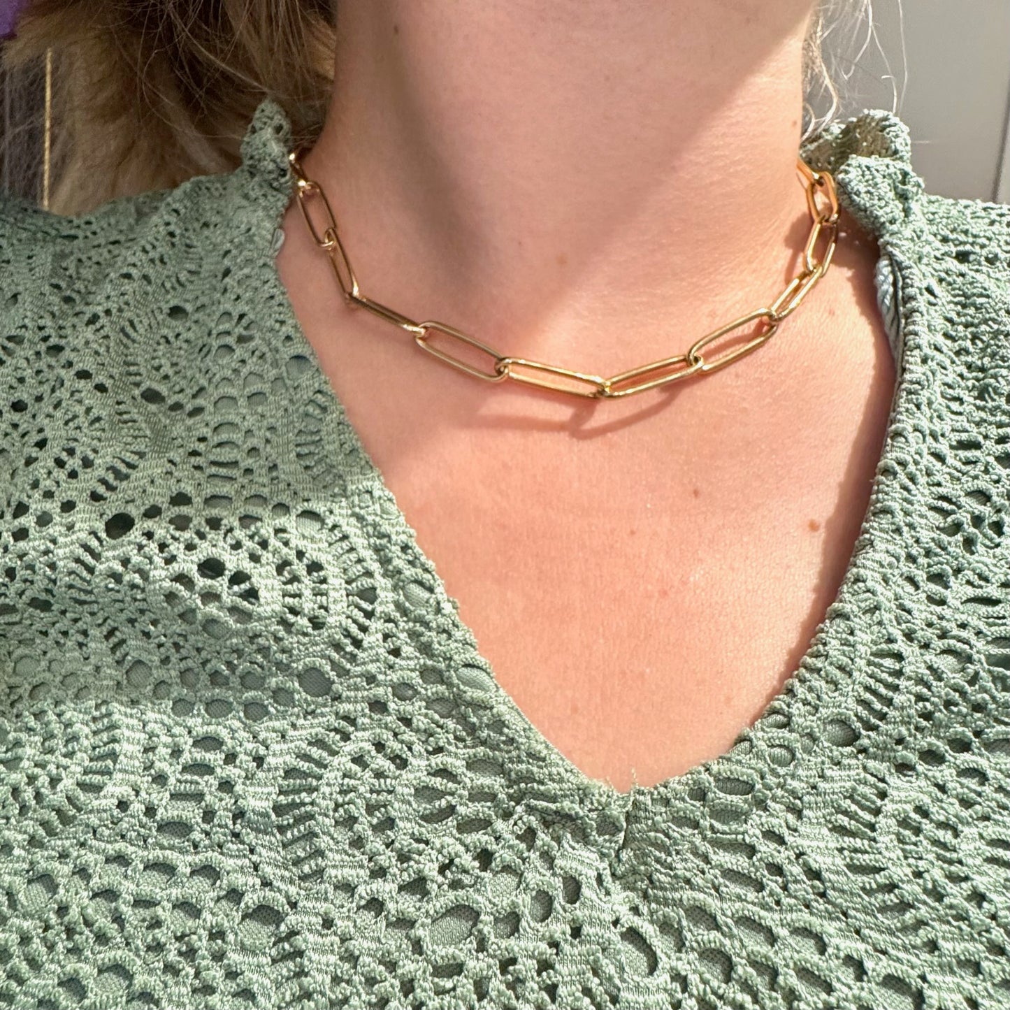 14ct Yellow Gold Paper Clip Link Chain Necklace