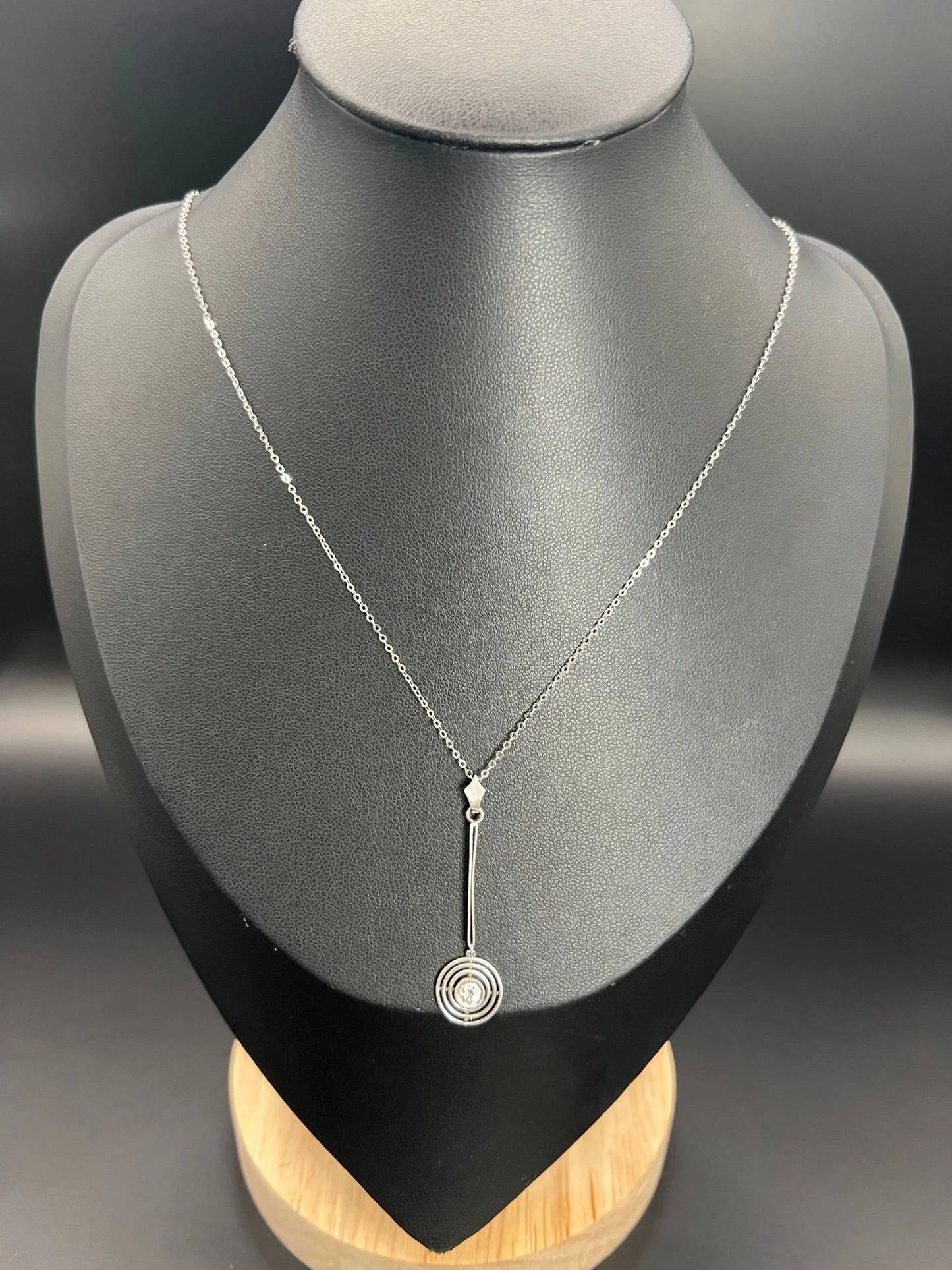 Antique 18 ct White Gold And Platinum Art Deco Diamond Target Pendant Necklace