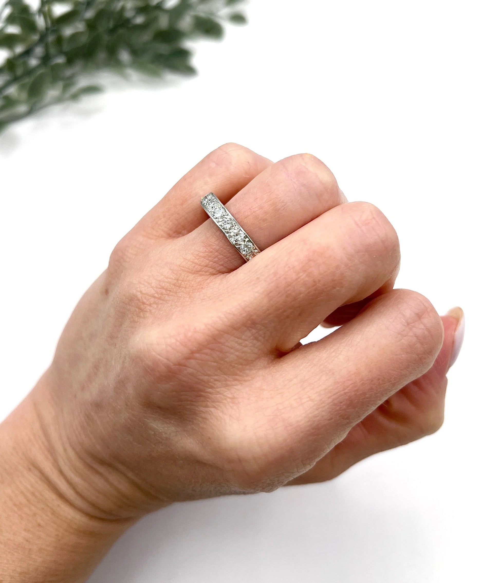 Antique 1920s Platinum French Stamped, 2 Carat Full Diamond Eternity Ring, Wedding Band