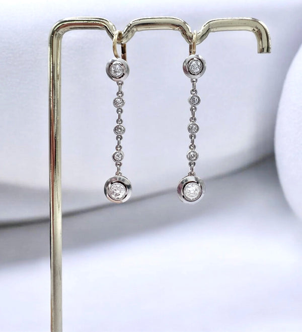 Edwardian Antique 1.30ct Diamond Target Drop Earrings in 18ct Gold and Platinum