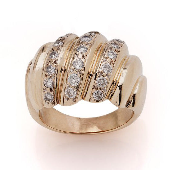 Vintage Retro 18ct Gold Domed Ring with Diamonds