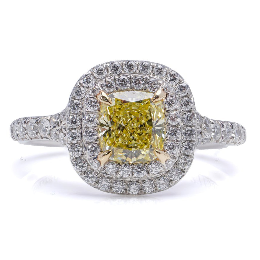 Tiffany and Co 0.85ct Fancy Yellow Diamond Cluster Engagement Ring