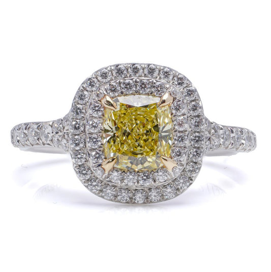 Tiffany and Co 0.85ct Fancy Yellow Diamond Cluster Engagement Ring