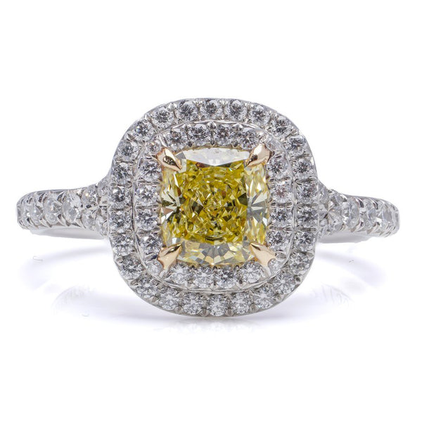 Tiffany and Co 0.85ct Fancy Yellow Diamond Cluster Engagement Ring