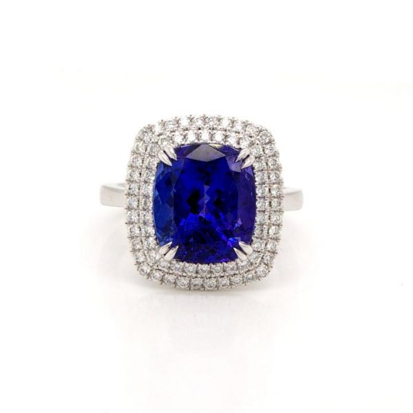Cushion Cut Tanzanite and Diamond Cluster Ring, 6.02 carats