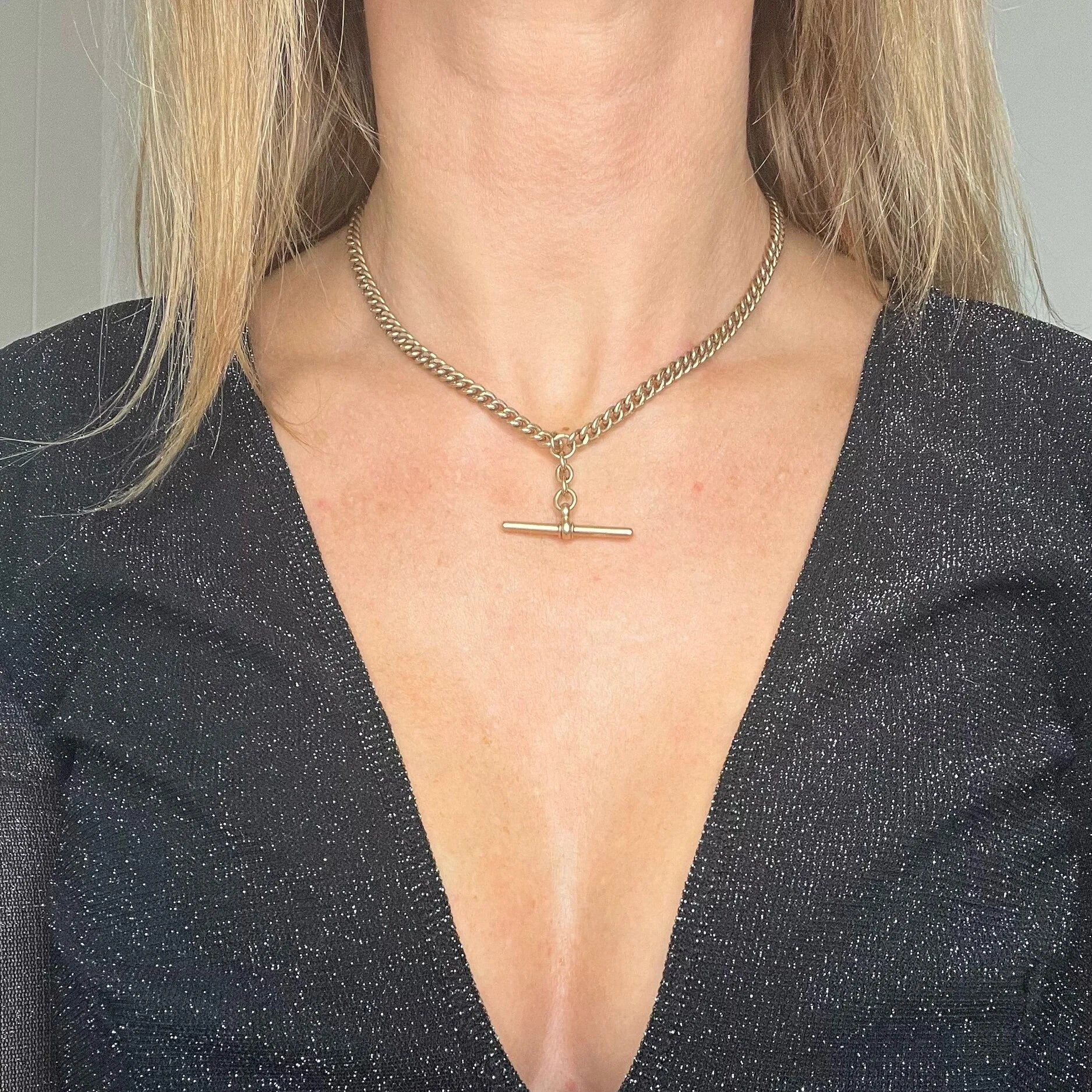 Antique 9ct Rose Gold Albert Curb Chain Necklace