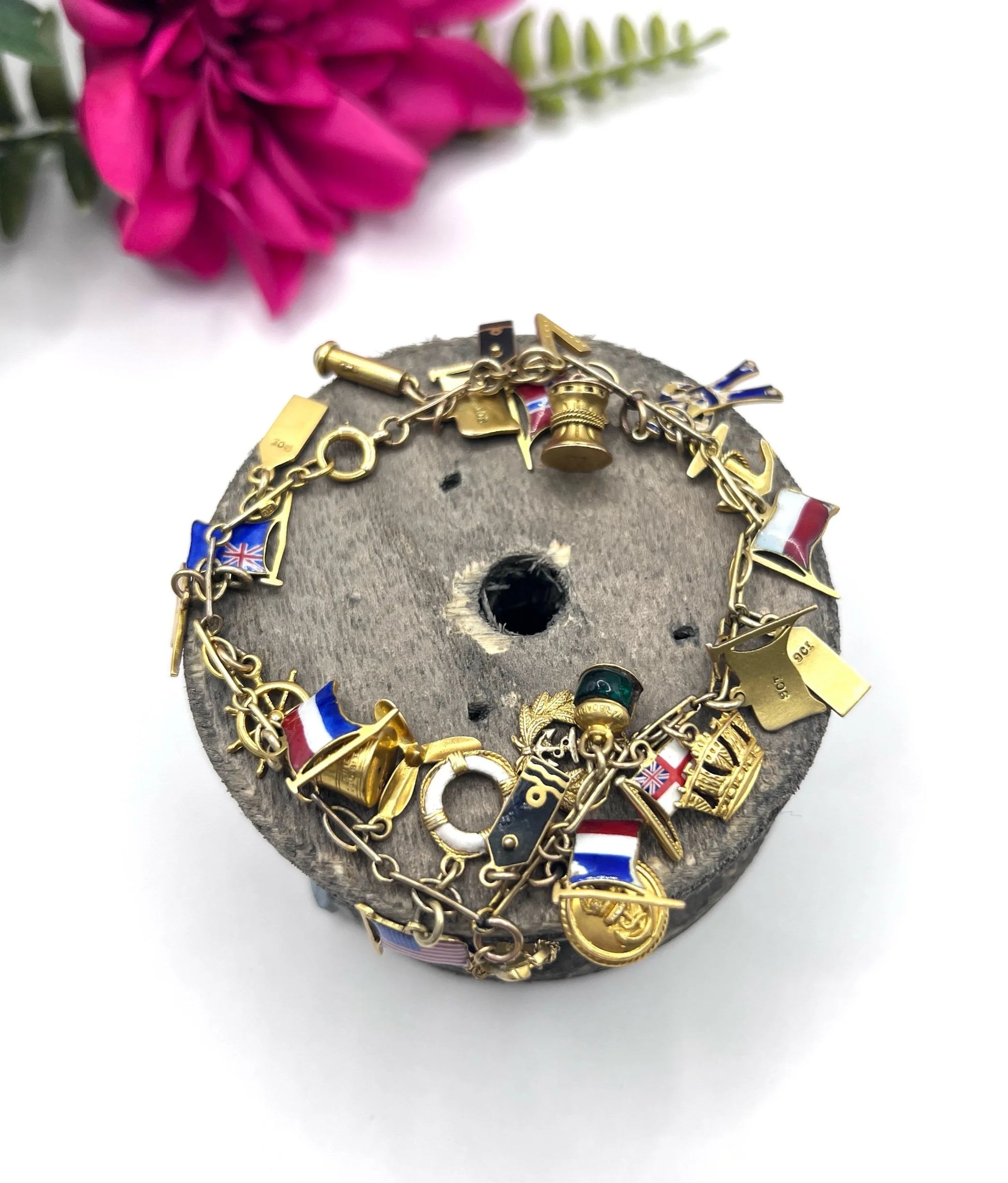 Antique 9 ct Gold Stamped, 1920's Nautical Themed Charm Bracelet