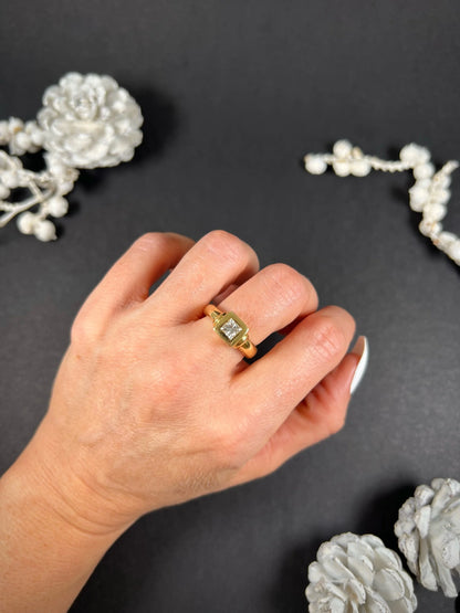 Vintage French 18 Carat Yellow Gold Princess Cut Diamond Single Stone Ring, Circa 1980