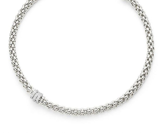 Fope Flex'It Niue Necklace with Diamond Hoops, 0.58ct, 18ct White Gold