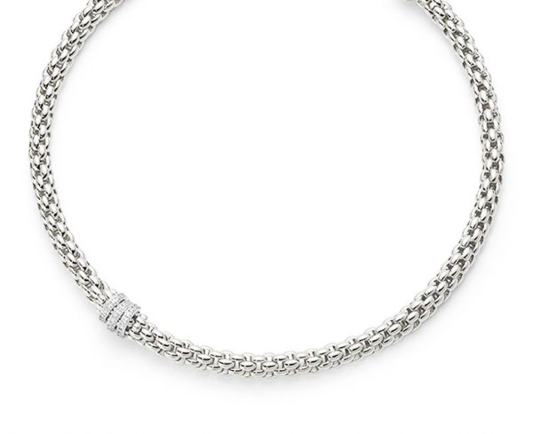 Fope Flex'It Niue Necklace with Diamond Hoops, 0.58ct, 18ct White Gold