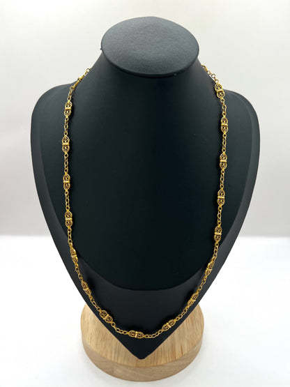 French Art Deco 18 Carat Yellow Gold Fancy Filigree Link Chain Necklace, Circa 1920