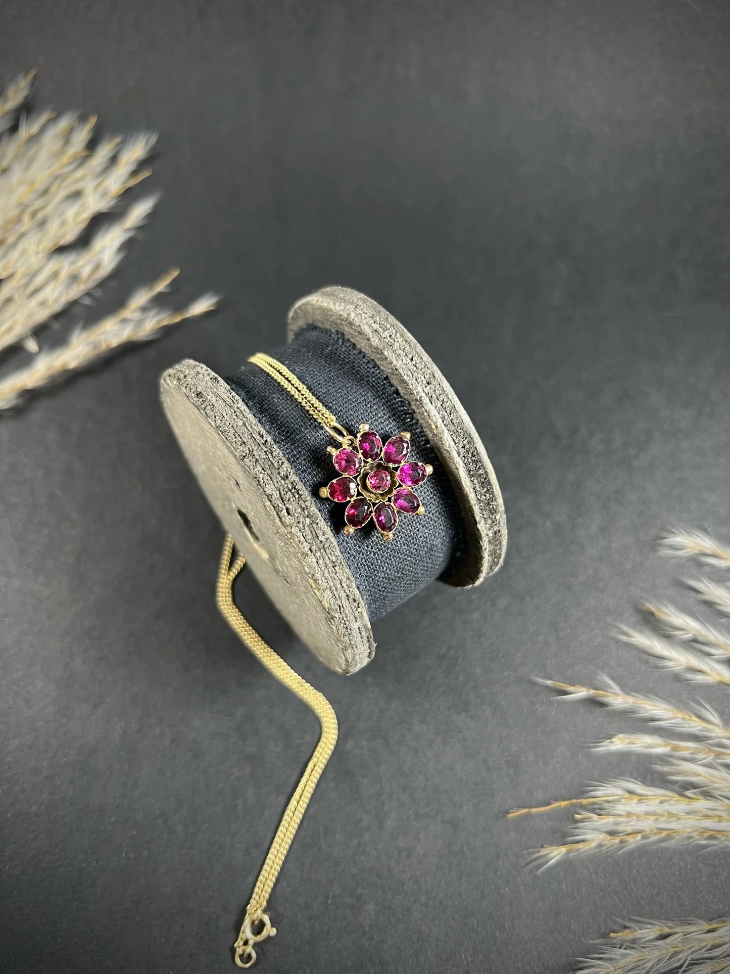 Antique 9ct Rose Gold, Early Victorian Almandine Garnet Floral Pendant