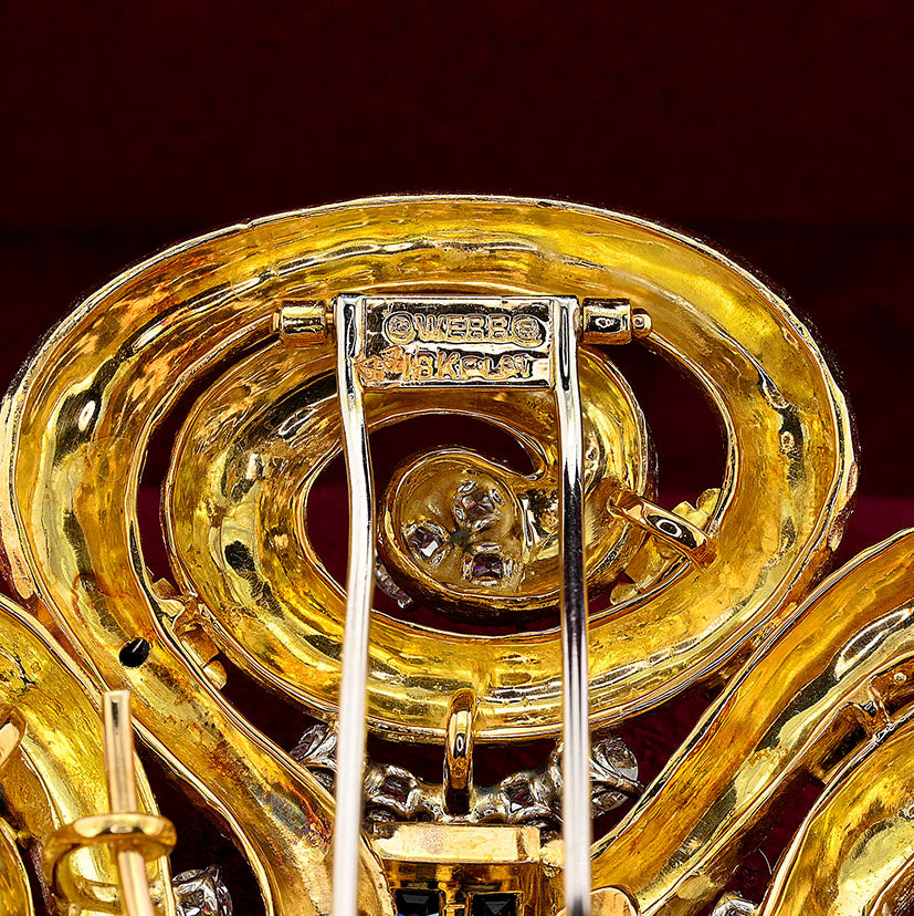 David Webb Ancient World Collection 7ct Sapphire 6.40ct Diamond and Gold Pendant come Brooch