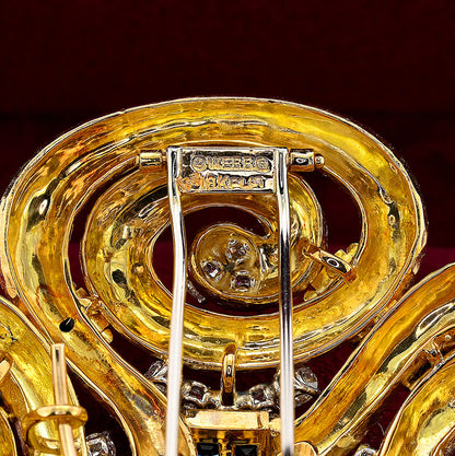 David Webb Ancient World Collection 7ct Sapphire 6.40ct Diamond and Gold Pendant come Brooch