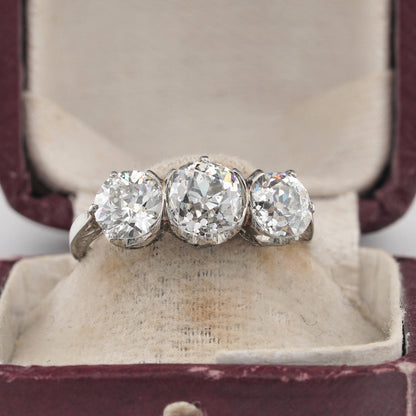 Edwardian Antique 3.02ct Old European Cut Diamond Three Stone Engagement Ring