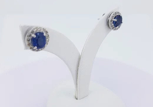 Sapphire and Diamond Cluster Stud Earrings, mounted in 18ct white gold.