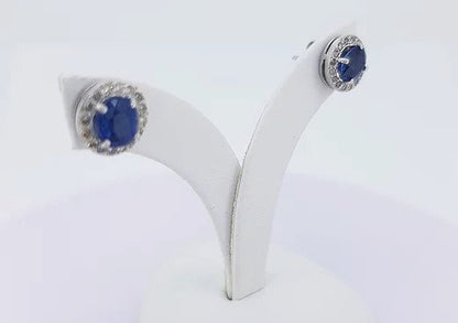 Sapphire and Diamond Cluster Stud Earrings, mounted in 18ct white gold.