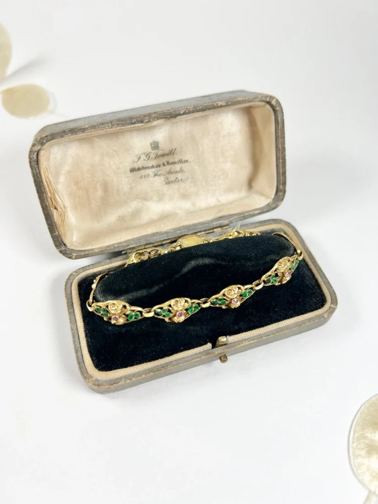 Antique 18 Carat Yellow Gold Bracelet With Rubies And Enamel