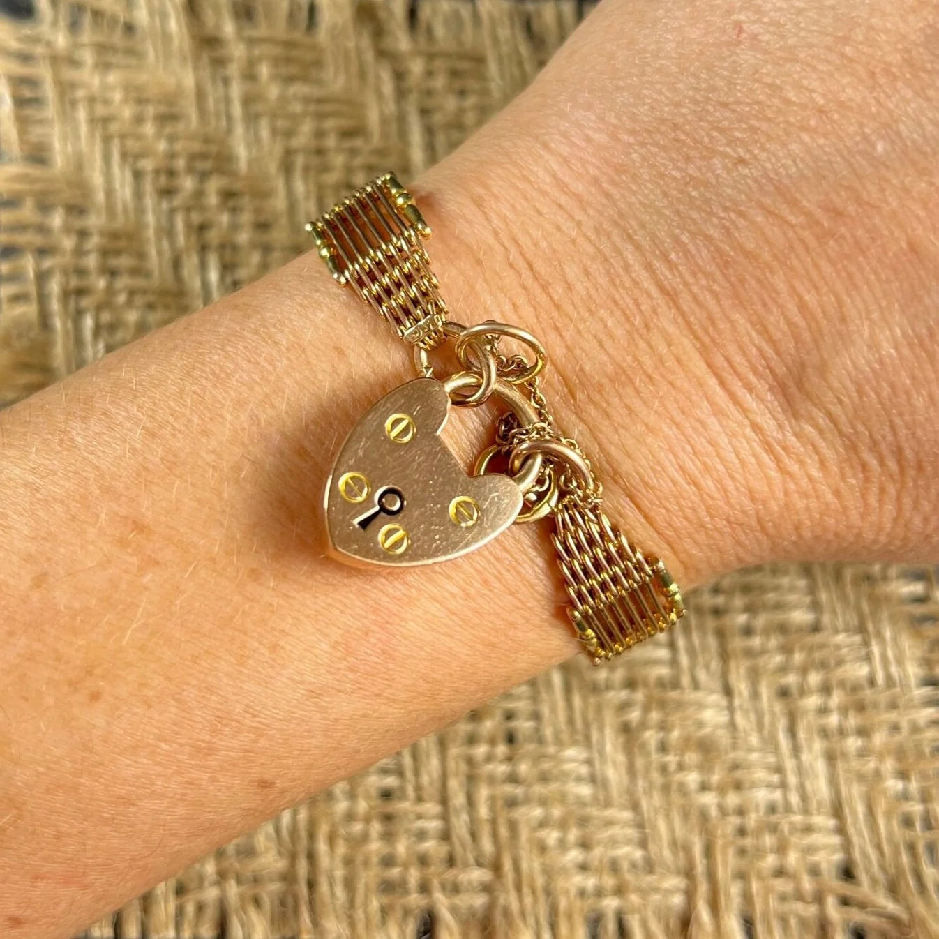 Victorian Antique 15ct Gold Gate Bracelet with Heart Padlock