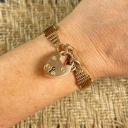 Victorian Antique 15ct Gold Gate Bracelet with Heart Padlock