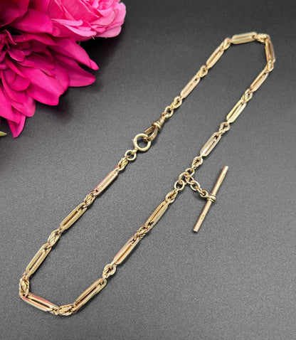 Antique 9ct Yellow Gold, Albert Chain Necklace: Edwardian Fancy Paperclip Link