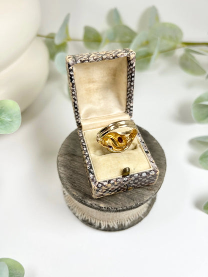 Vintage 9ct Yellow Gold 1960’s Double Headed Garnet Snake Ring