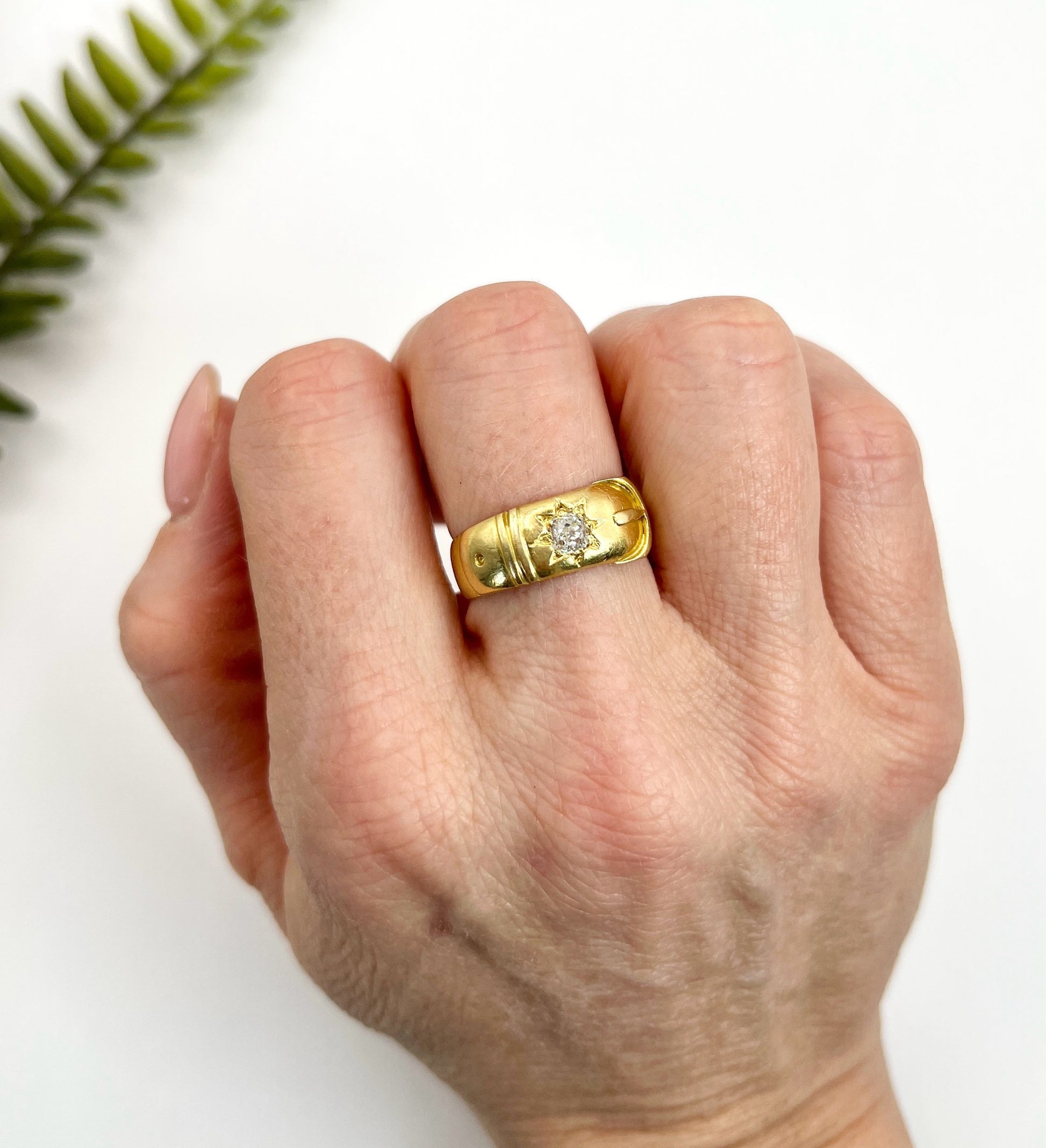 Antique 18 Carat Yellow Gold Edwardian Star Set Diamond Buckle/Belt Ring