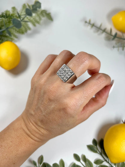 Vintage French 18 Carat White Gold Square Diamond Ring, 1.50 Carats, Circa 1970