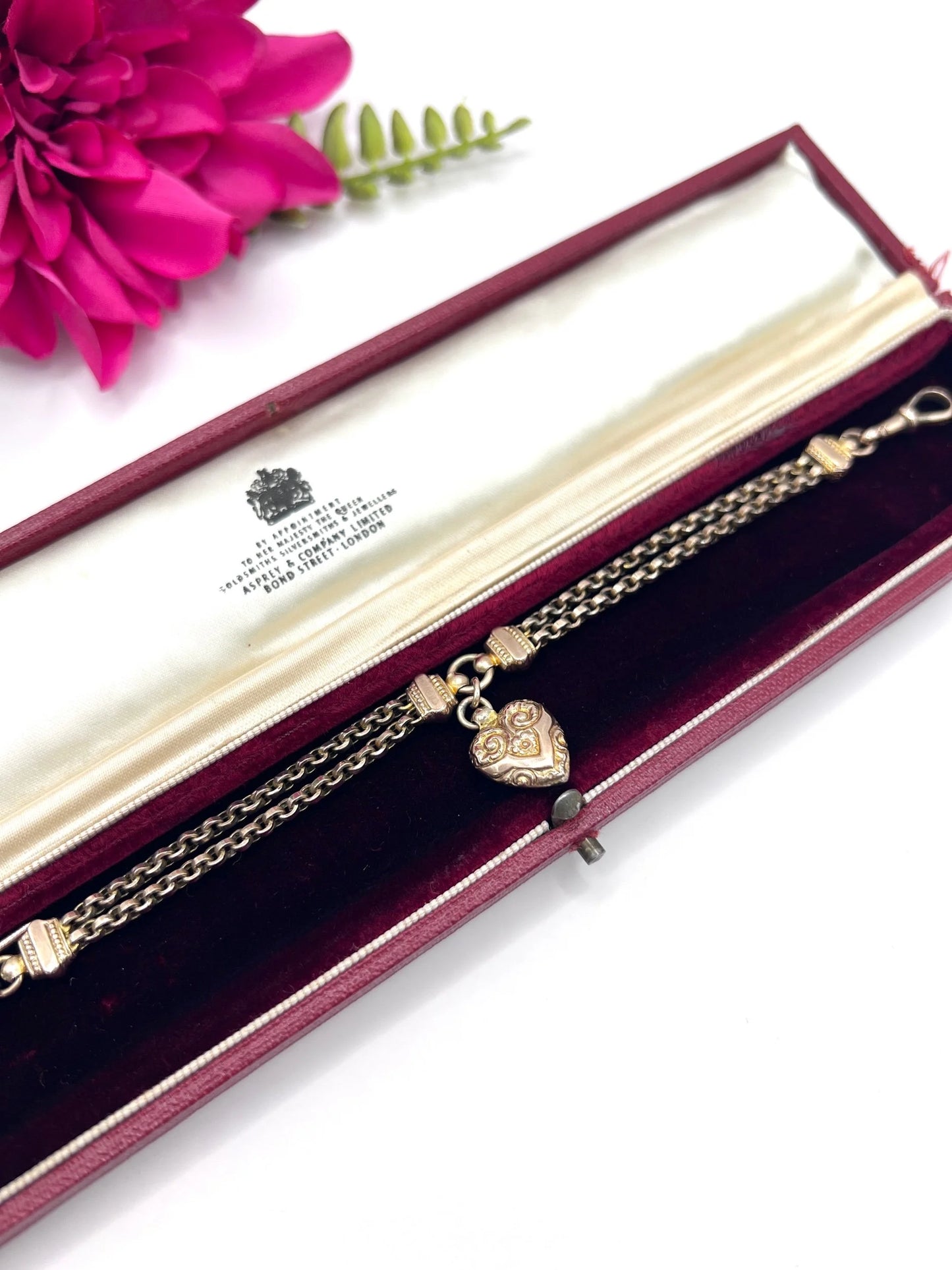Antique 9 ct Gold, Victorian Belcher Link Heart And T-bar Albertina Bracelet