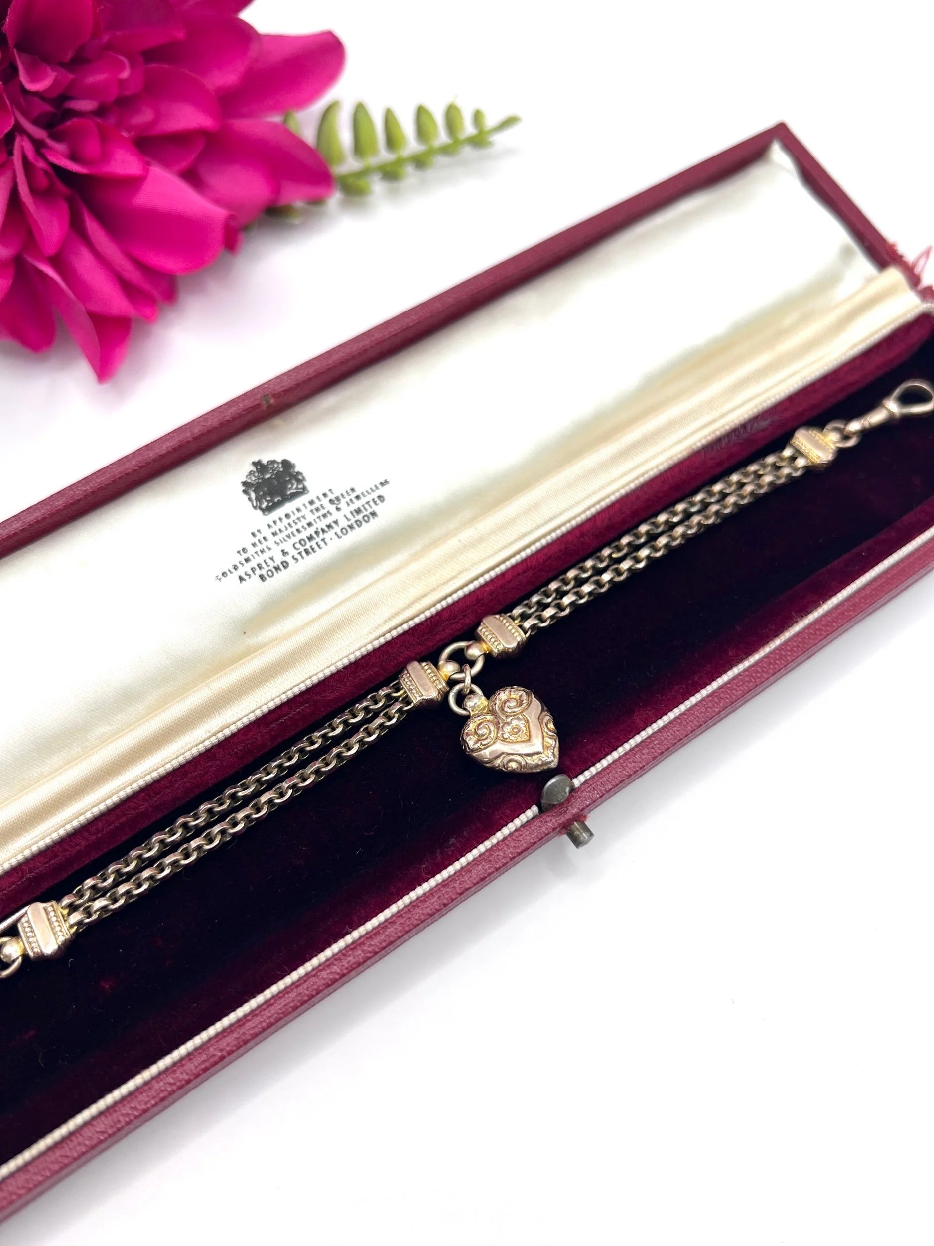 Antique 9 ct Gold, Victorian Belcher Link Heart And T-bar Albertina Bracelet