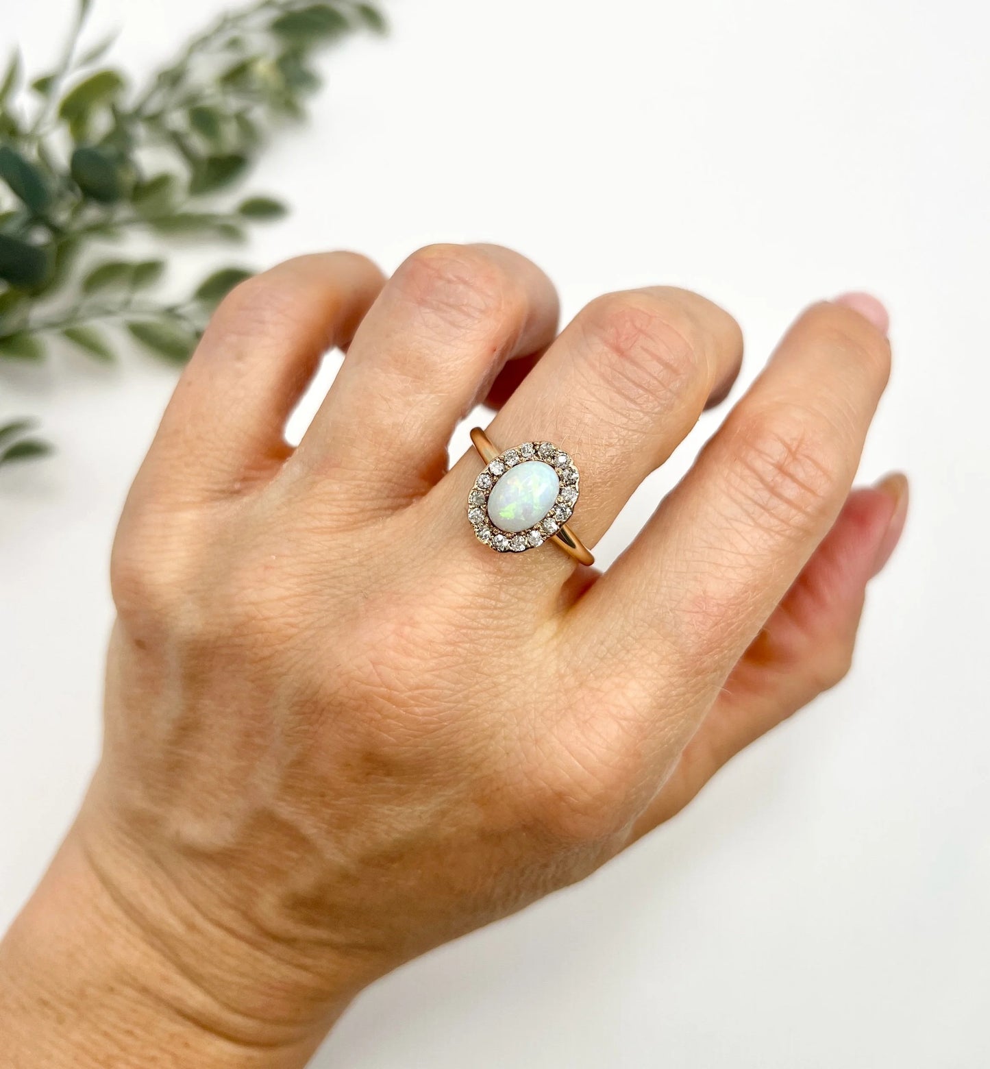 Antique 10 Carat Yellow Gold Victorian Opal And Diamond Cluster Ring
