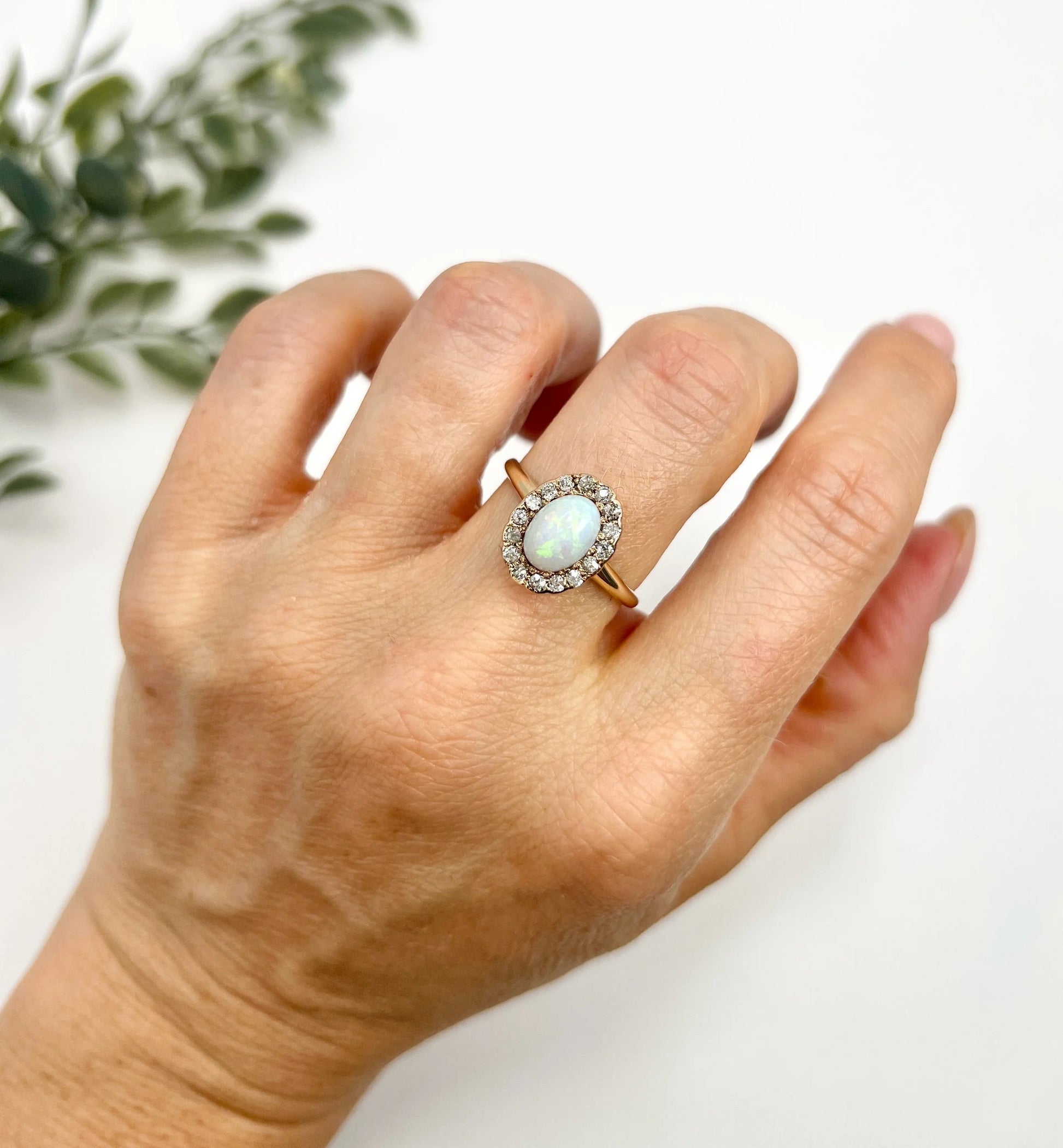 Antique 10 Carat Yellow Gold Victorian Opal And Diamond Cluster Ring