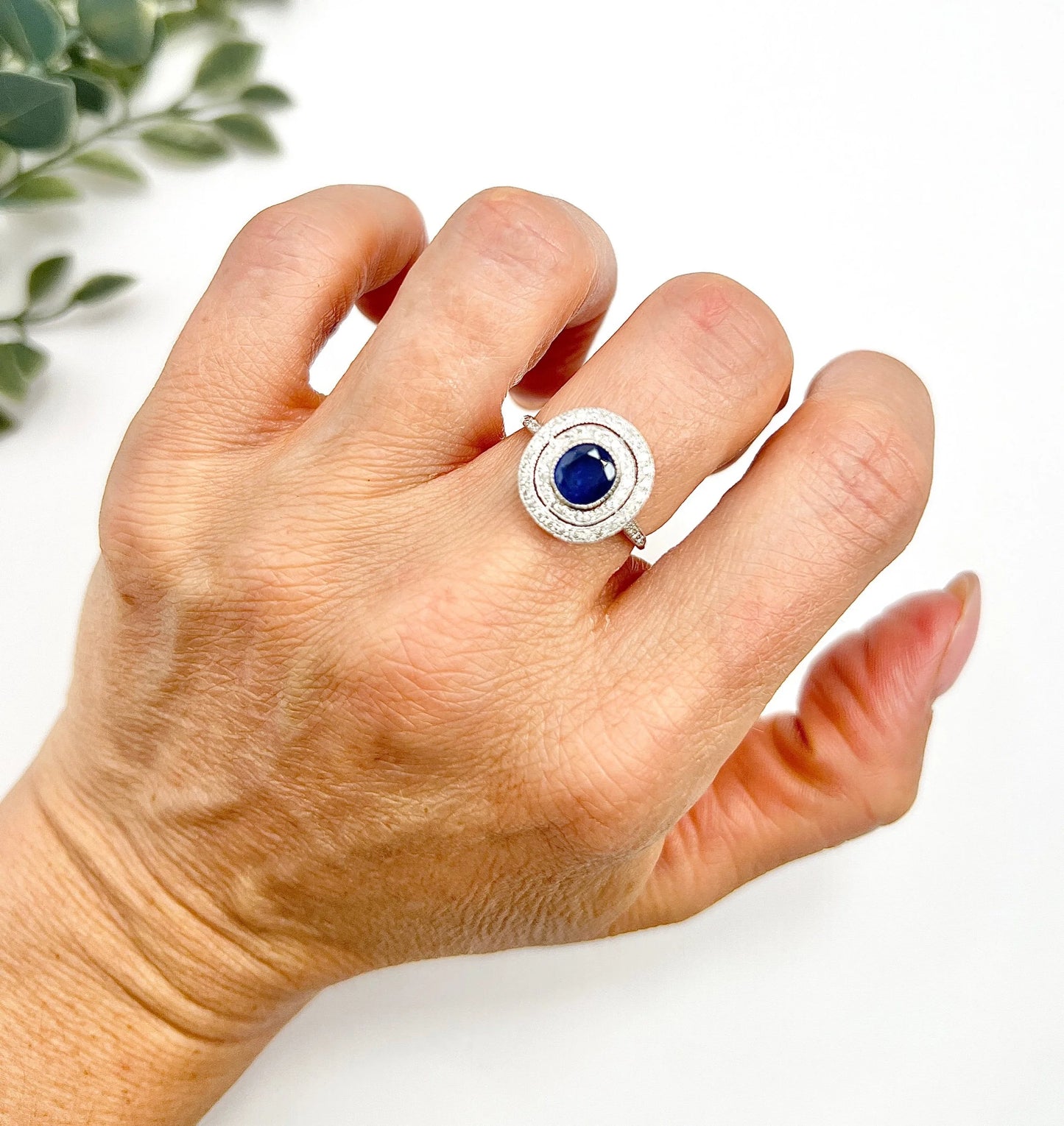 Preloved Vintage Sapphire & Diamond Double Halo Engagement Ring, Target Ring