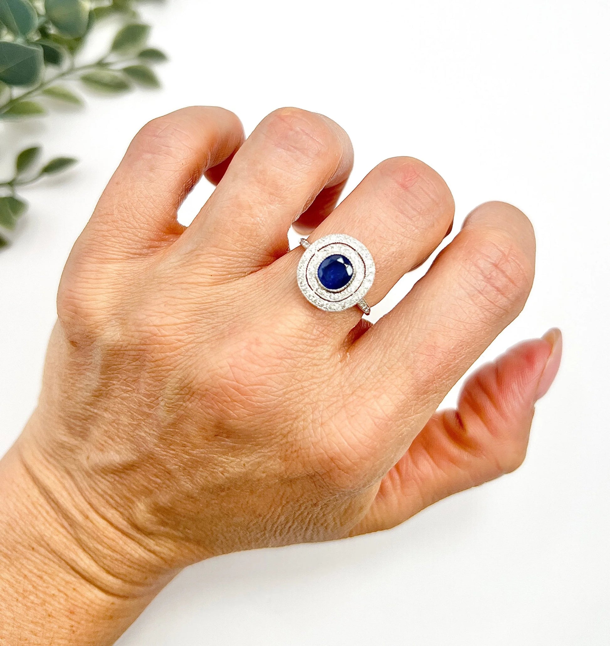 Preloved Vintage Sapphire & Diamond Double Halo Engagement Ring, Target Ring