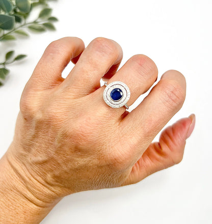 Preloved Vintage Sapphire & Diamond Double Halo Engagement Ring, Target Ring