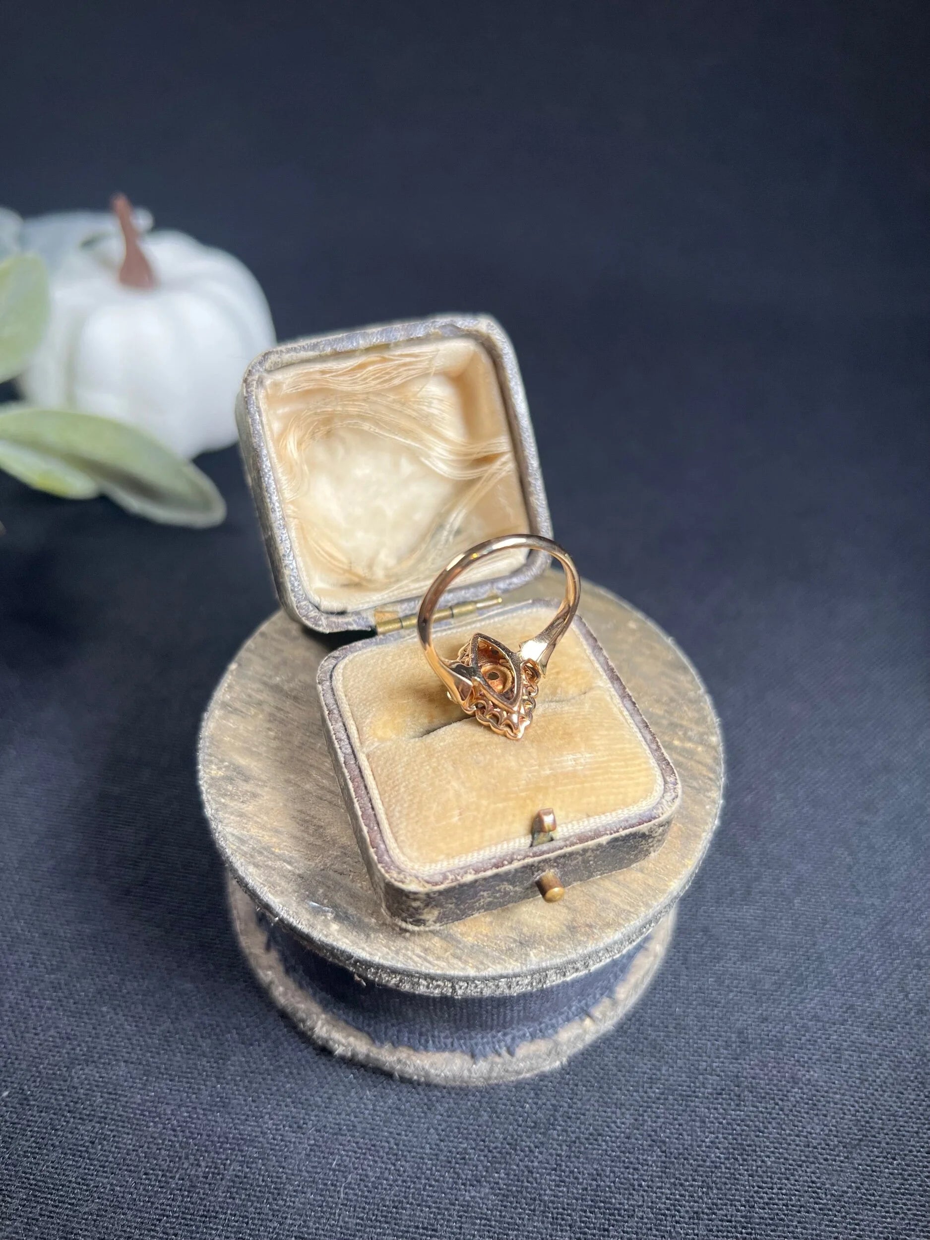 Victorian Antique Opal Ruby and Diamond Marquise Cluster Navette Ring in 18ct Rose Gold