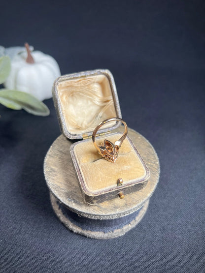 Victorian Antique Opal Ruby and Diamond Marquise Cluster Navette Ring in 18ct Rose Gold