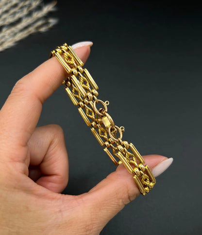 Edwardian Antique 15ct Gold Gate Bracelet with Lovers Knot Heart Padlock