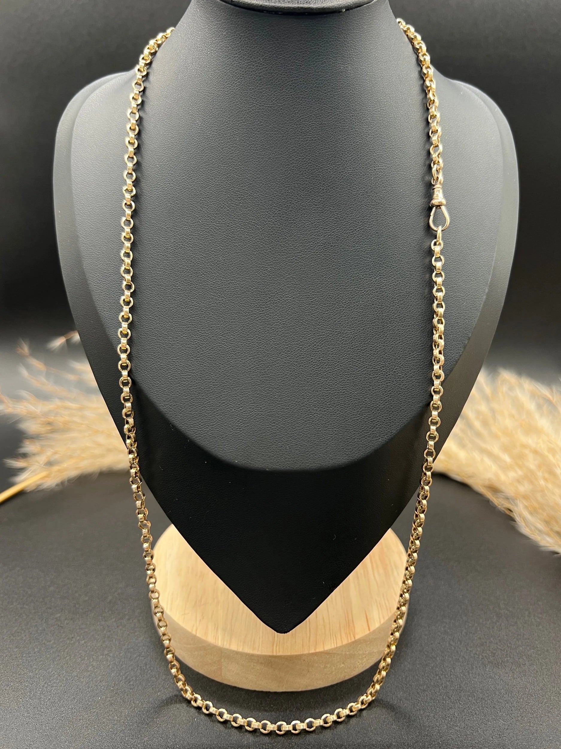 Antique 9 Carat Rose Gold Rolo Link 25 Inch Chain Necklace, Circa 1900