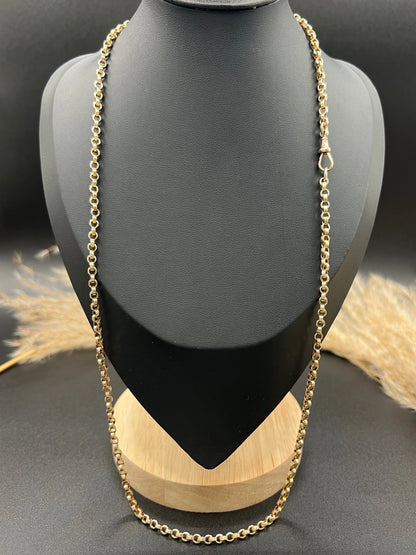 Antique 9 Carat Rose Gold Rolo Link 25 Inch Chain Necklace, Circa 1900