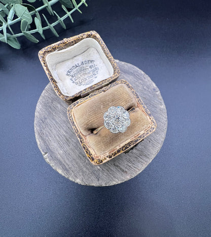 Antique 18ct Gold & Platinum, Edwardian 0.75 Carat Diamond Daisy Cluster Ring