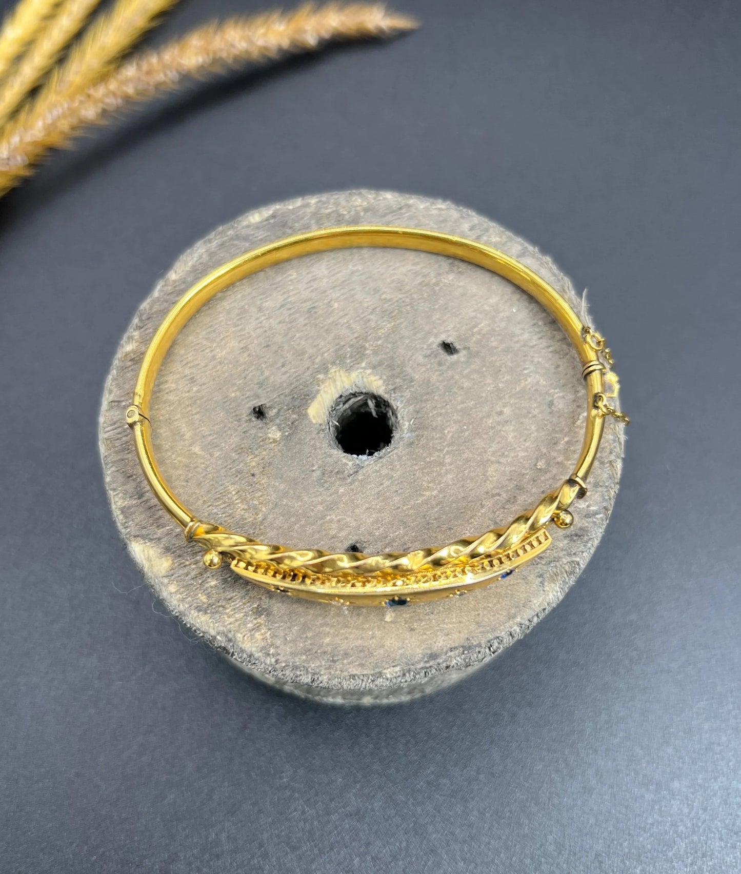 Antique 9 ct Yellow Gold, Edwardian Star Set Sapphire And Diamond Bangle