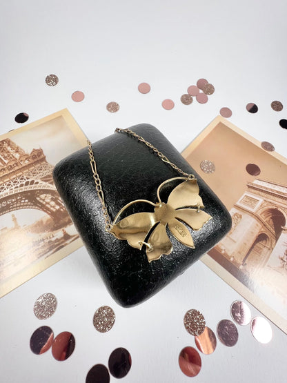 Antique 18 Carat Gold Victorian Butterfly Necklace Set With Pearls And Diamond Eyes