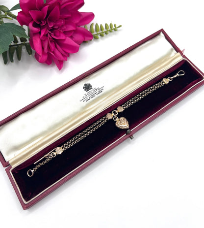Antique 9 ct Gold, Victorian Belcher Link Heart And T-bar Albertina Bracelet