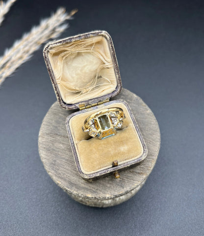 Art Deco Aquamarine and Diamond Cocktail Ring