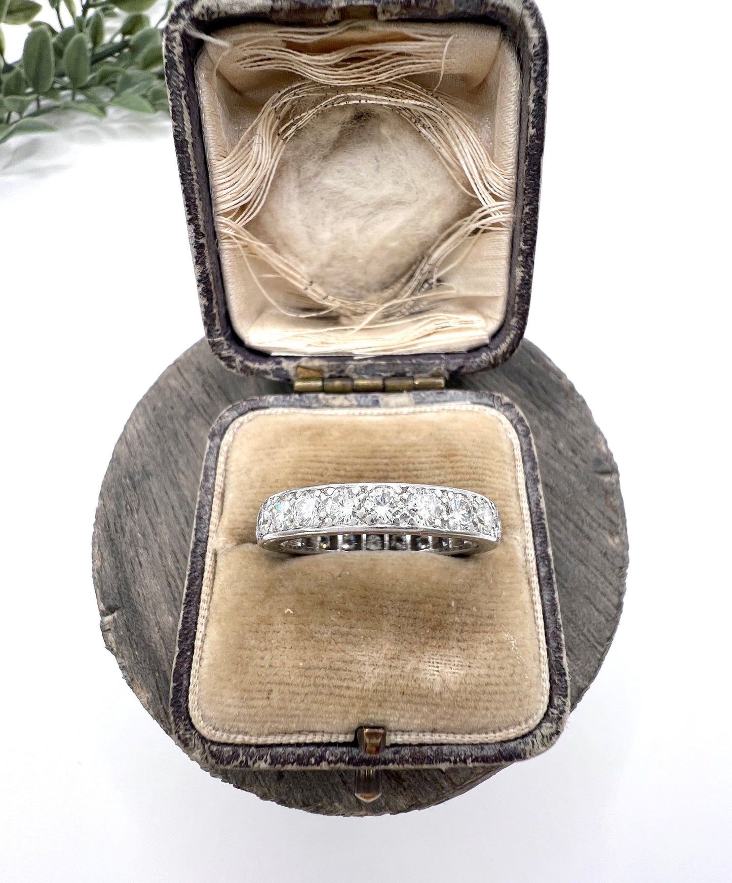 Antique 1920s Platinum French Stamped, 2 Carat Full Diamond Eternity Ring, Wedding Band