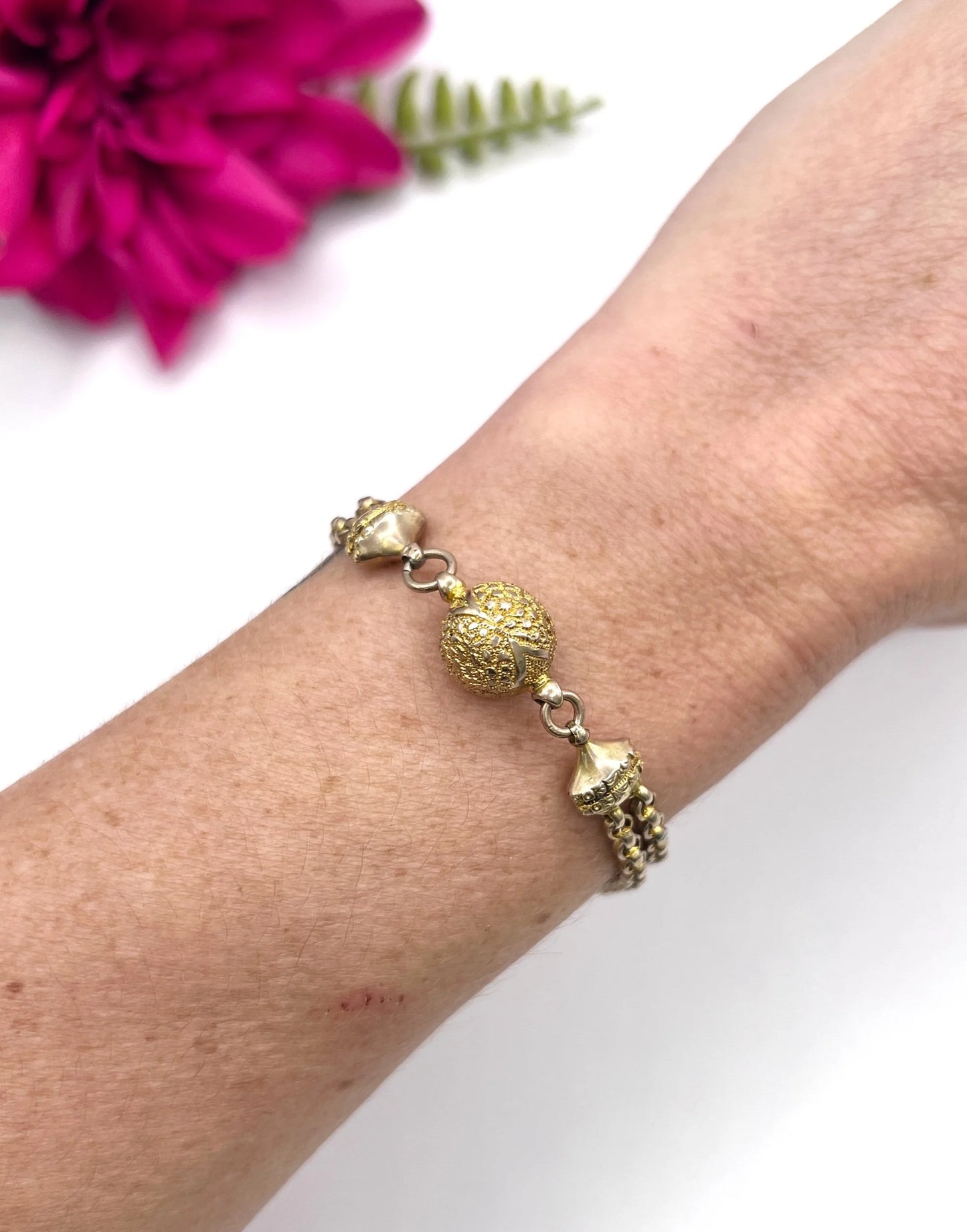 Antique 9 ct Gold, Victorian Belcher Link Orb Albertina Bracelet