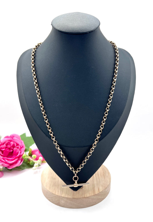 Victorian 9 Carat Rose Gold Rolo Link Albert Chain Necklace, Circa 1880
