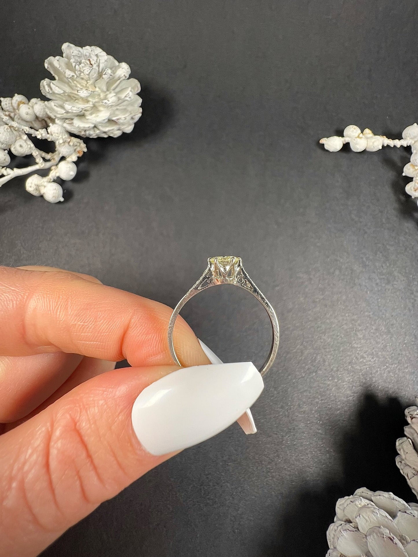 Antique Platinum 1920's Diamond Engagement Ring With Diamond Shoulders