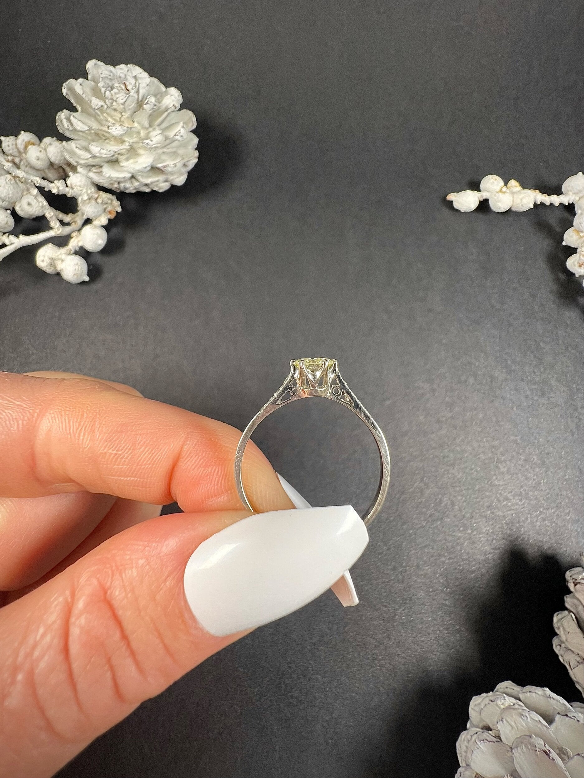 Antique Platinum 1920's Diamond Engagement Ring With Diamond Shoulders